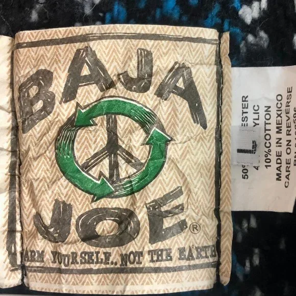 Baja Joe Sweater Men's Large Grey & Blue Hoodie Knit Poncho Long Sleeve Pockets. - Picture 4 of 7